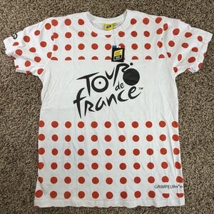 Vtg Official NWT Le Tour De France Cycling Bike White Red Polka Dots T-Shirt L